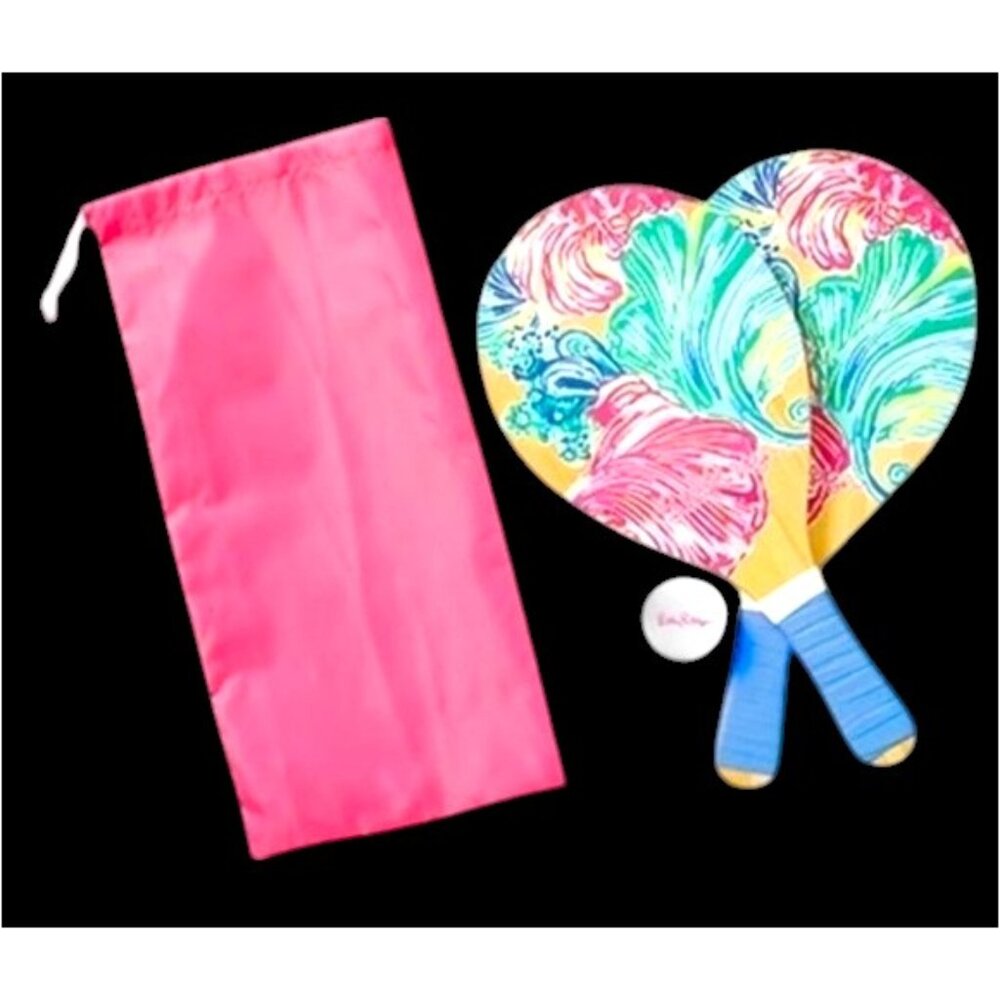 Lilly Pulitzer 4 Pc Colorful Coordinating GWP Paddle Ball Set w Travel Bag